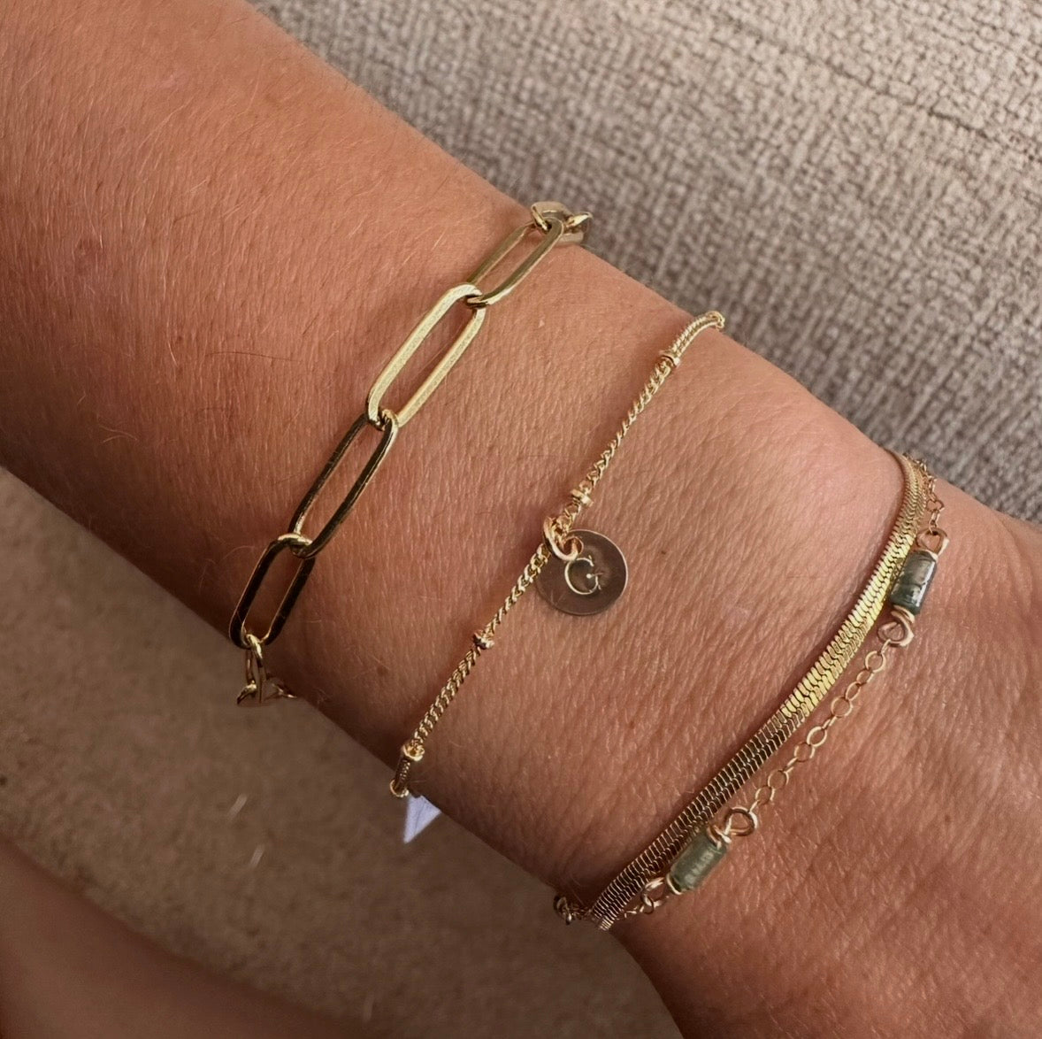 Initial Disc Bracelet (Beaded Chain)