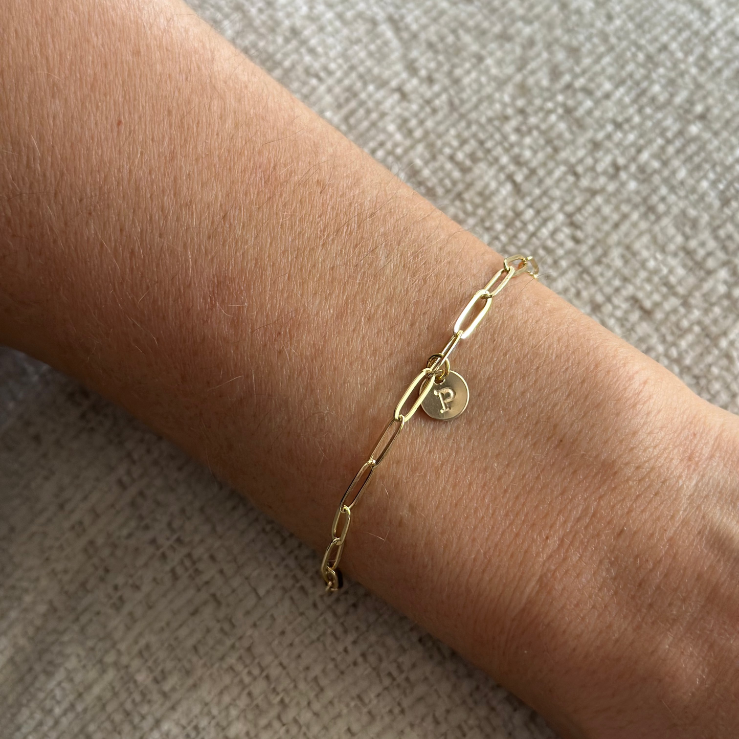 Initial Disc Bracelet (Paperclip Chain)