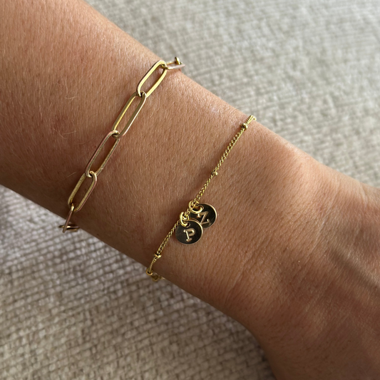 Double Initial Disc Bracelet (Beaded Chain)