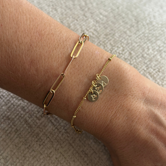 Triple Initial Disc Bracelet (Beaded Chain)