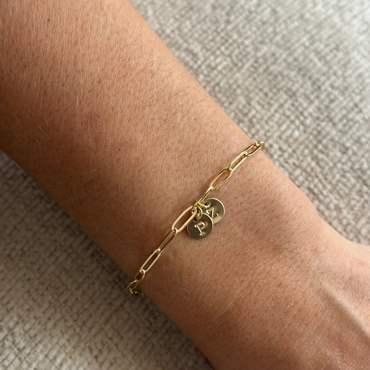 Double Initial Disc Bracelet (Paperclip Chain)