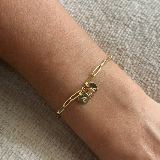 Triple Initial Disc Bracelet (Paperclip Chain)