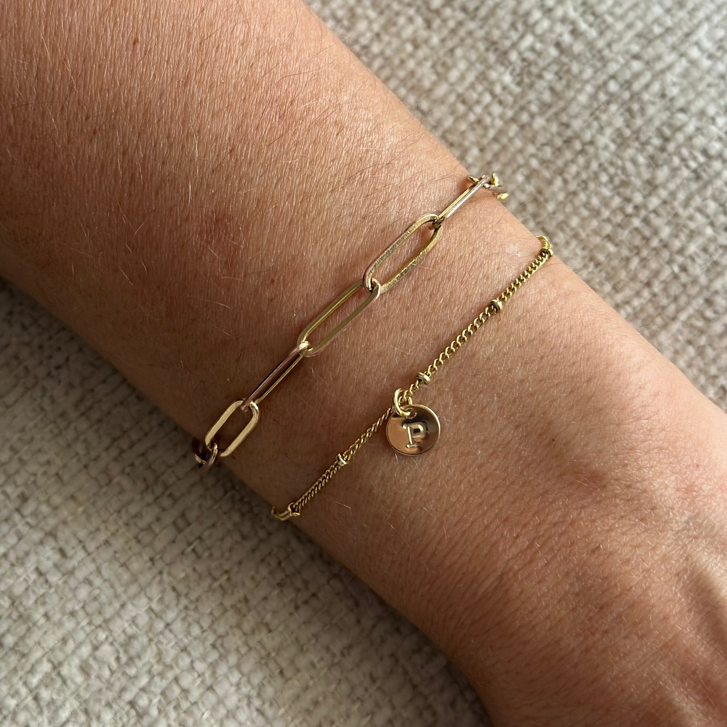 Initial Disc Bracelet (Beaded Chain)