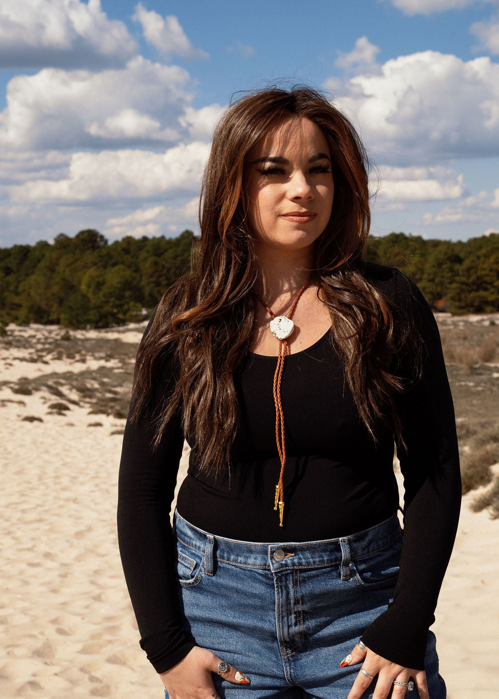 Howlite Bolo Necklace (Brown/Gold)