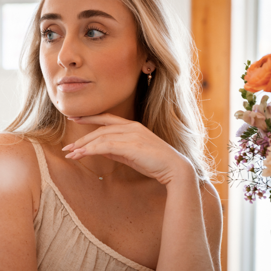 Pearl Rose Chain Huggies